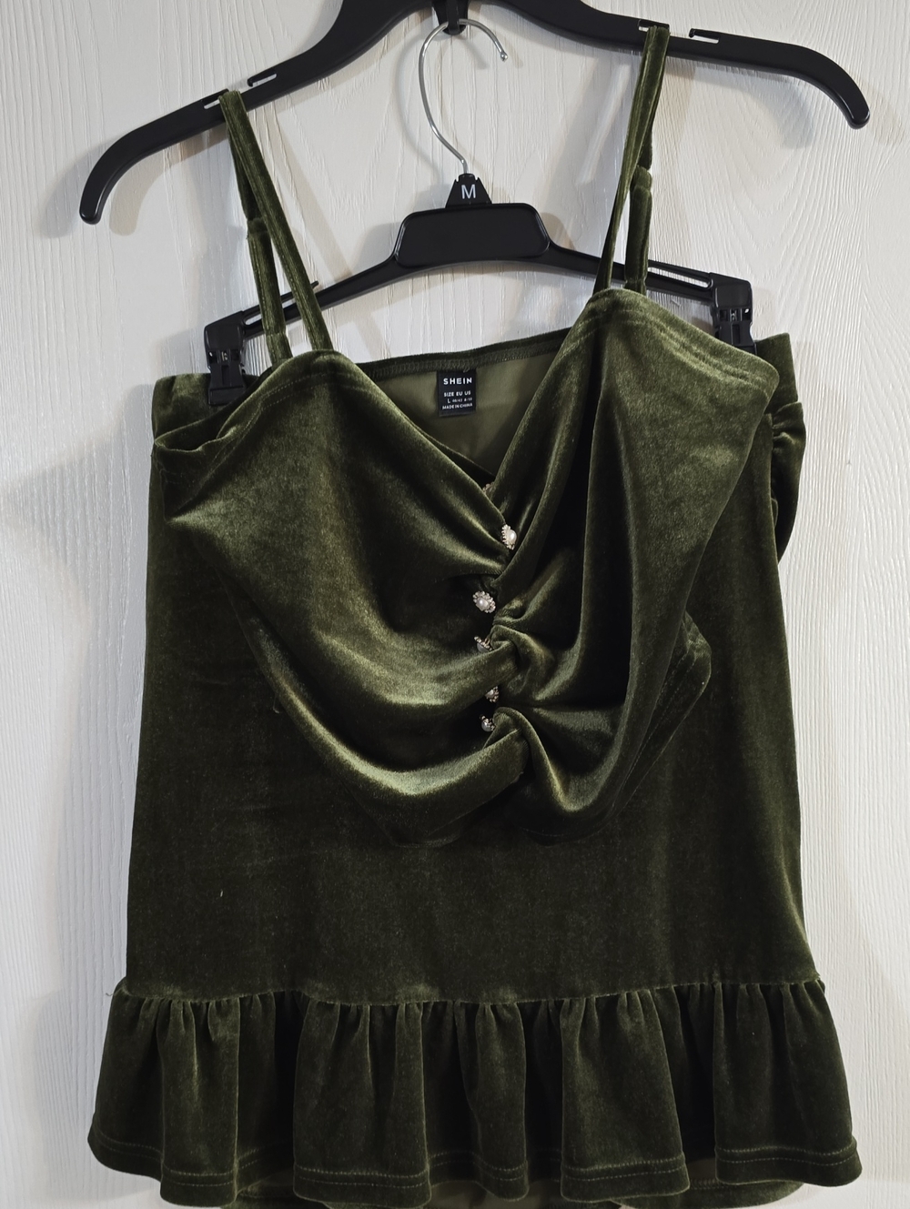 SHEIN Olive Green Velvet Cowl Neck Mini Dress